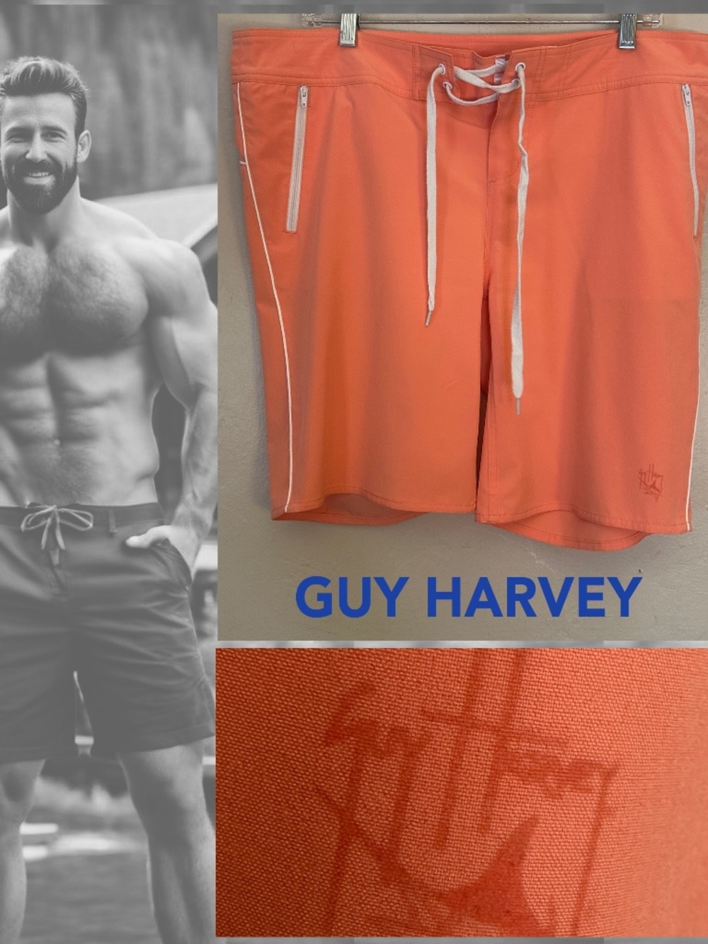 Guy Harvey Stretch Swim Trunks / Shorts 37-42" waist 9" inseam Nylon/spandex